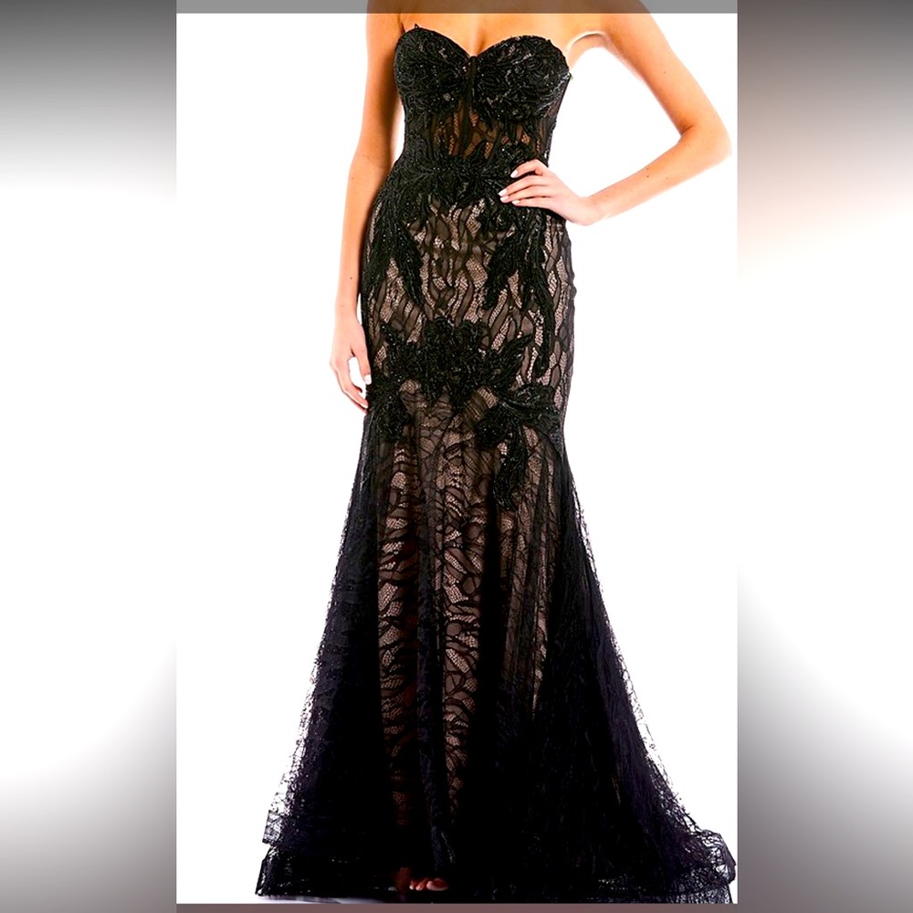 Black Strapless pattern sequin lace-up long dress